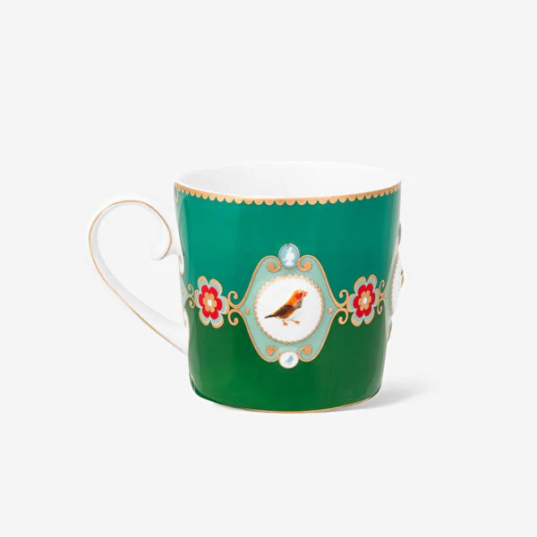 Love Birds Yeşil Renkli Madalyon Desenli Küçük Mug 150 ml   8720874273011