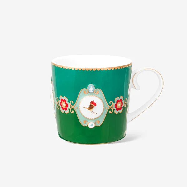 Love Birds Yeşil Renkli Madalyon Desenli Küçük Mug 150 ml   8720874273011