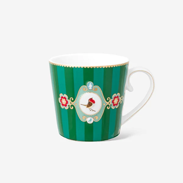 Love Birds Yeşil Çizgili Madalyon Desenli Mug 250 ml   8720874273073