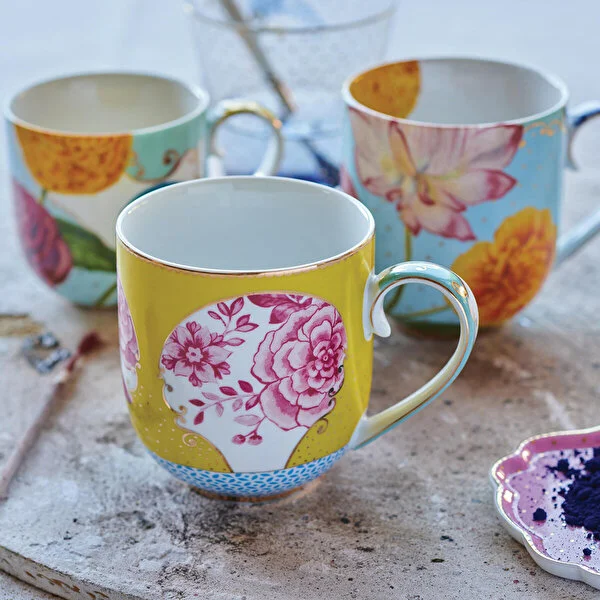Royal Mavi Çiçek Desenli Büyük Mug 