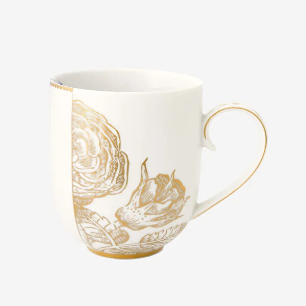 Royal Büyük Mug Beyaz Altın Çiçek Desenli