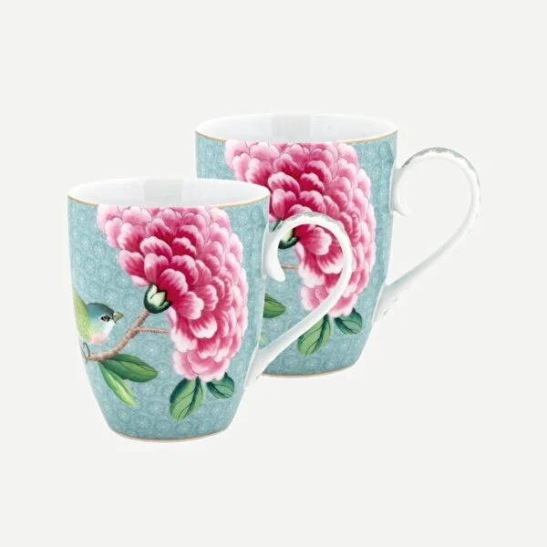Blushing Birds İkili Mavi Büyük Mug Seti 350 ml. 