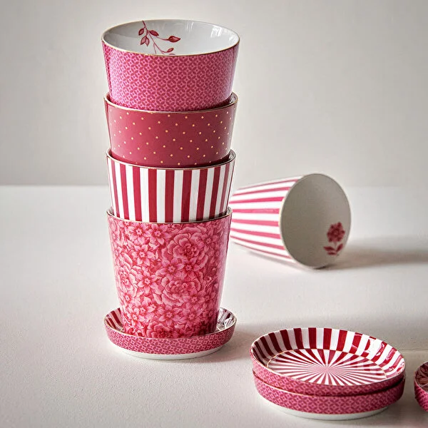 Royal Çizgili Pembe Kulpsuz Mug 230 ml