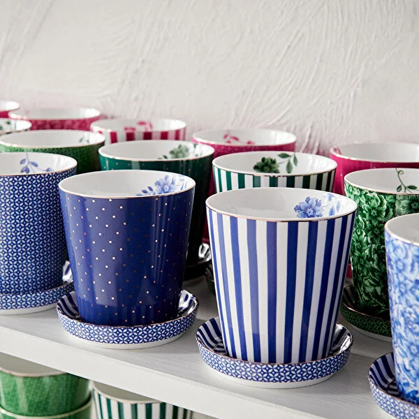 Royal Çizgili Mavi Kulpsuz Mug 230 ml