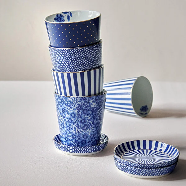 Royal Çizgili Mavi Kulpsuz Mug 230 ml