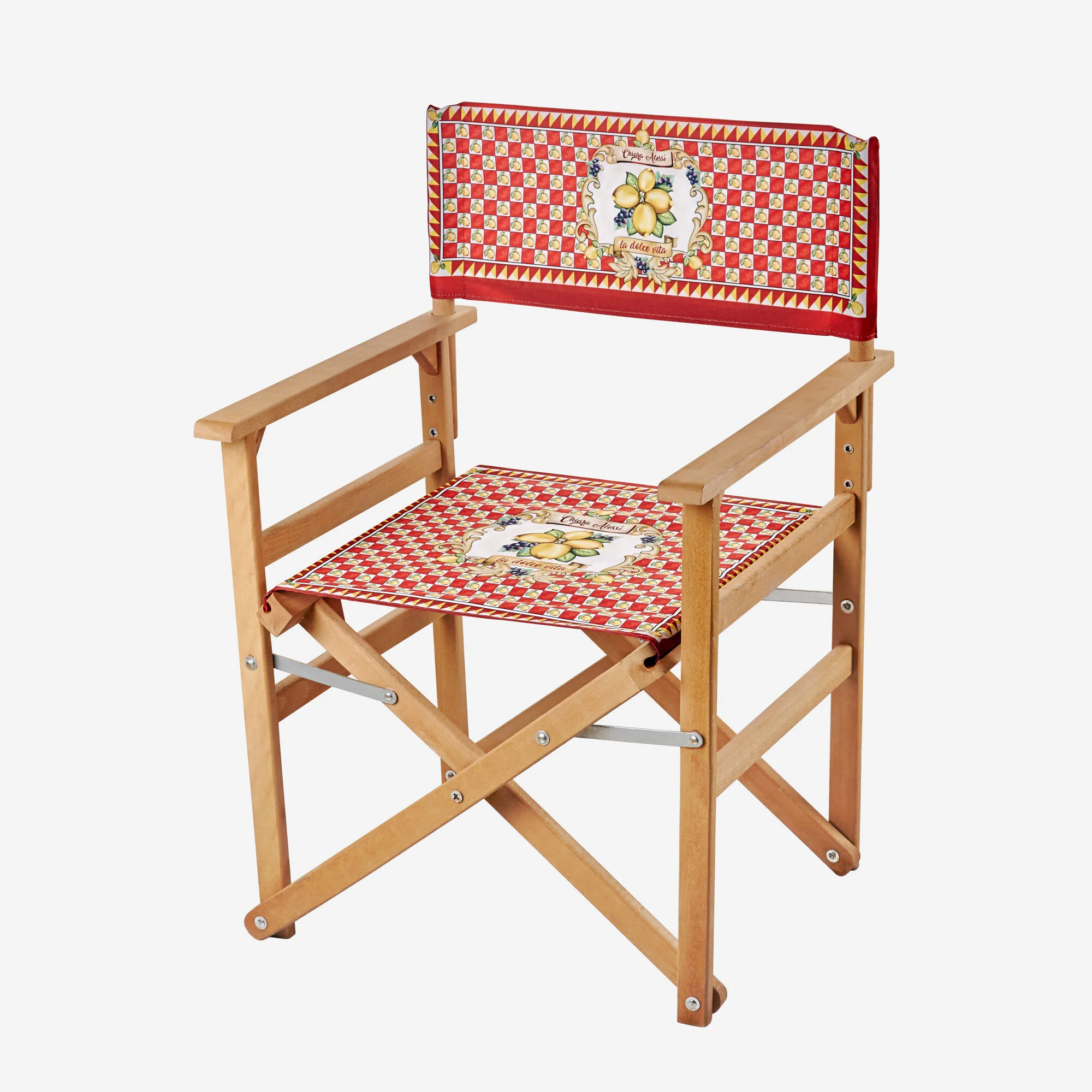 Capri Kırmızı Limon Buketi Desenli Ahşap Şezlong