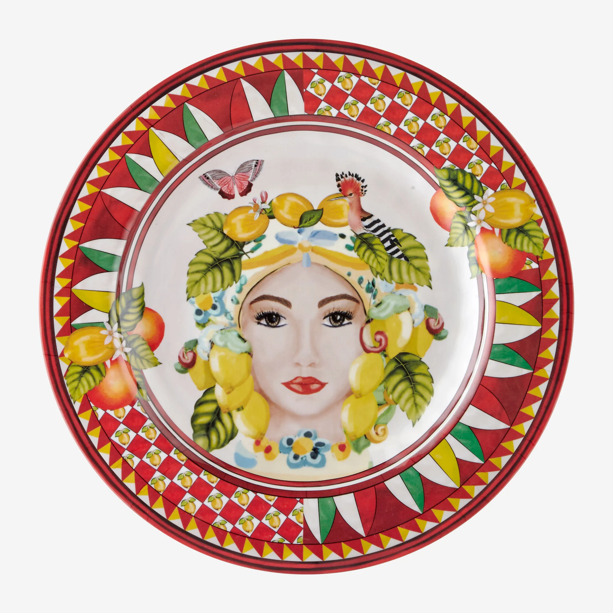 Capri Kırmızı Yüz Desenli Yemek Tabağı 28cm