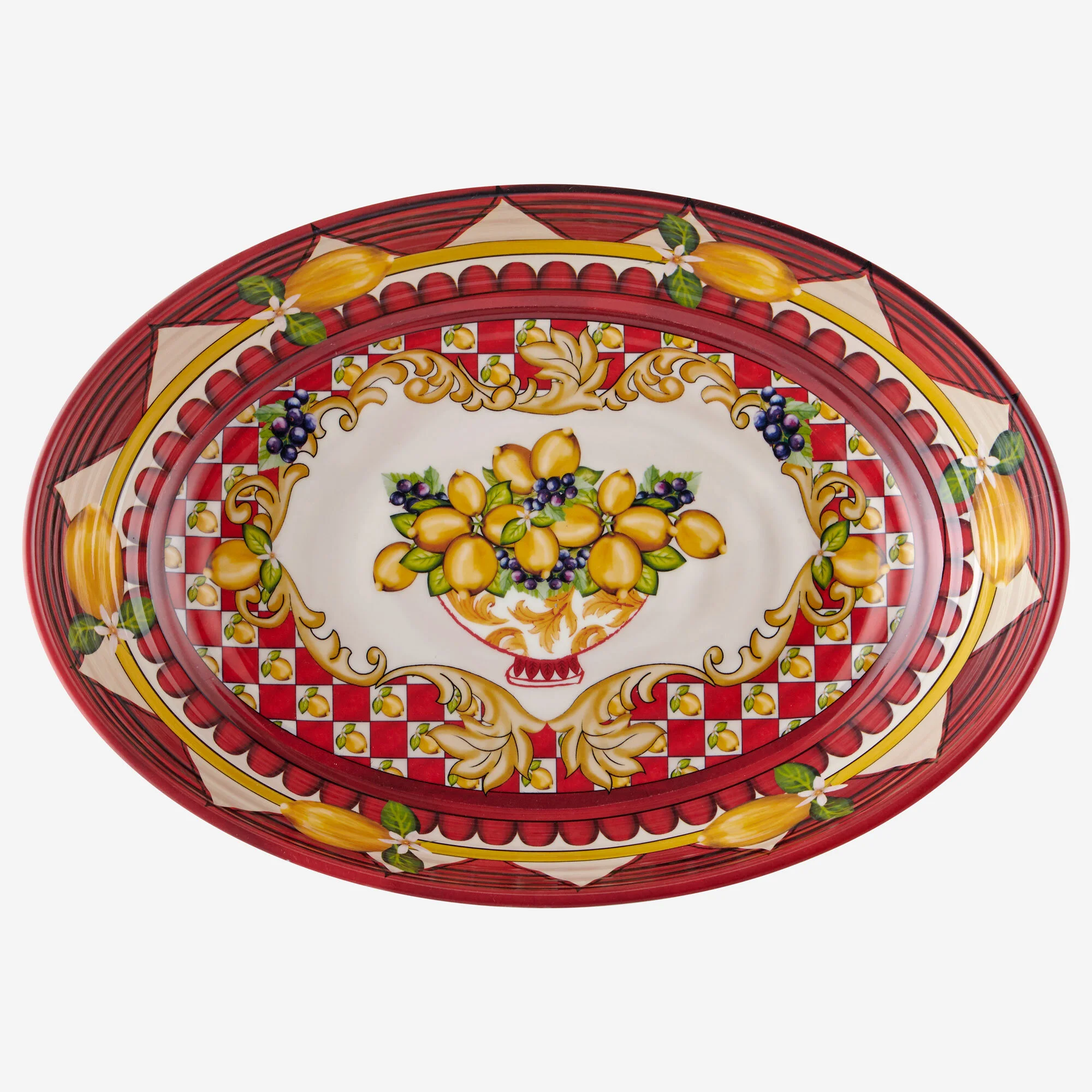 Capri Kırmızı Goblet Desenli Oval Kase 33cm