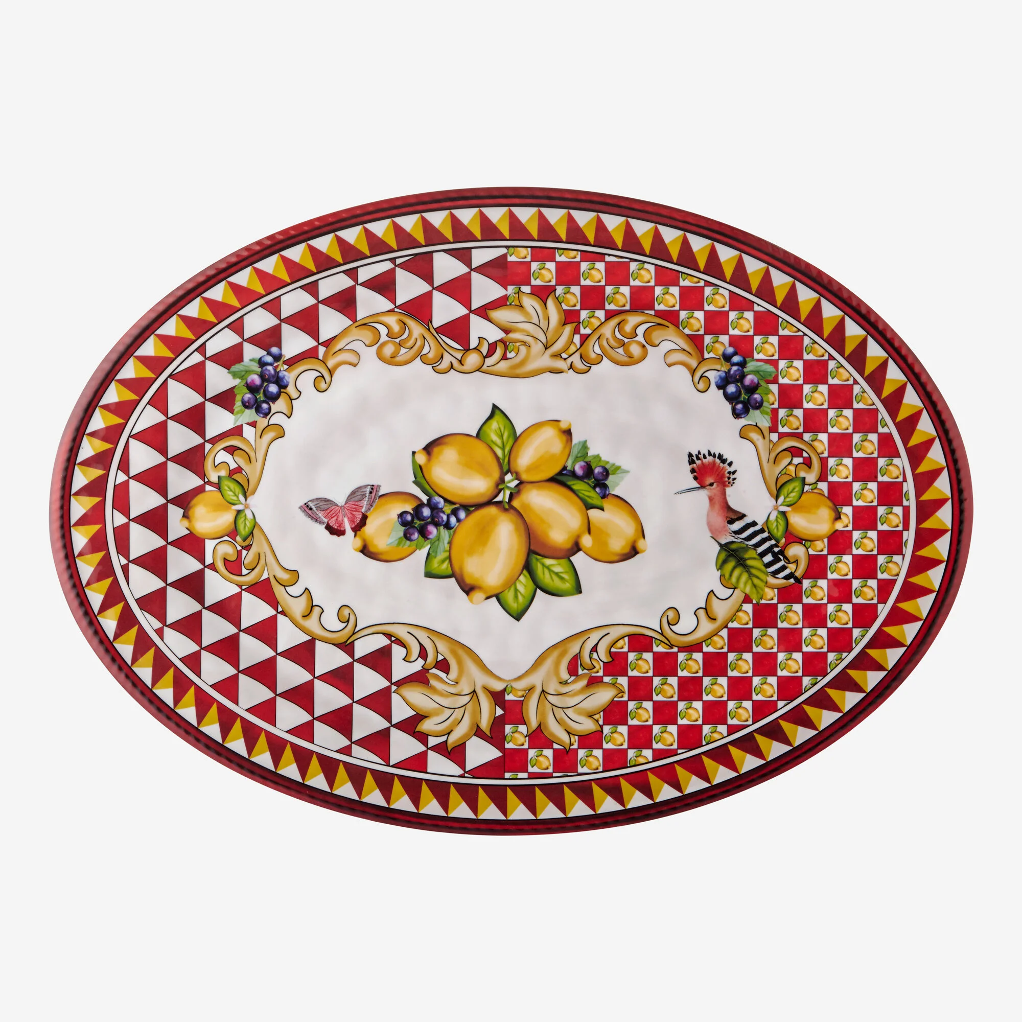 Capri Kırmızı Limon Buketi Oval Tepsi 50cm