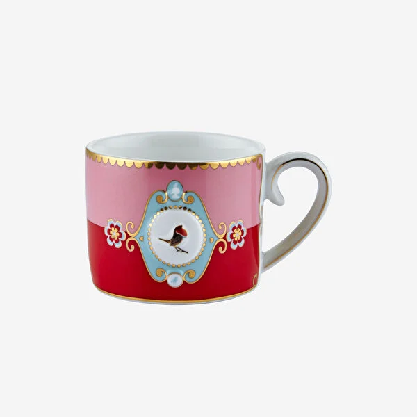 Love Birds Kırmızı Madalyon Desenli Kuşlu Kahve Fincanı 100 ml