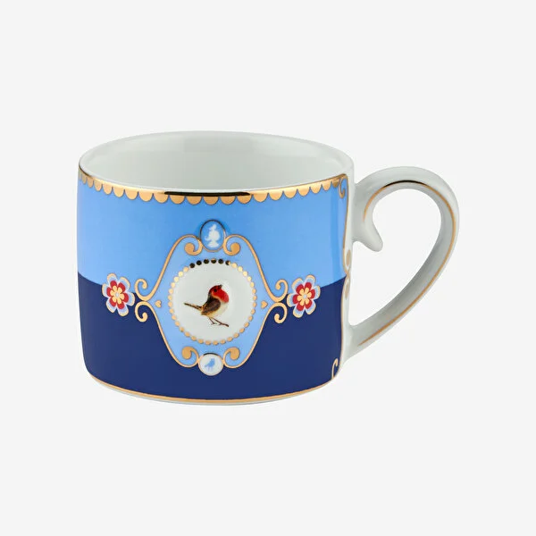 Love Birds Mavi Madalyon Desenli Kuşlu Kahve Fincan 100 ml