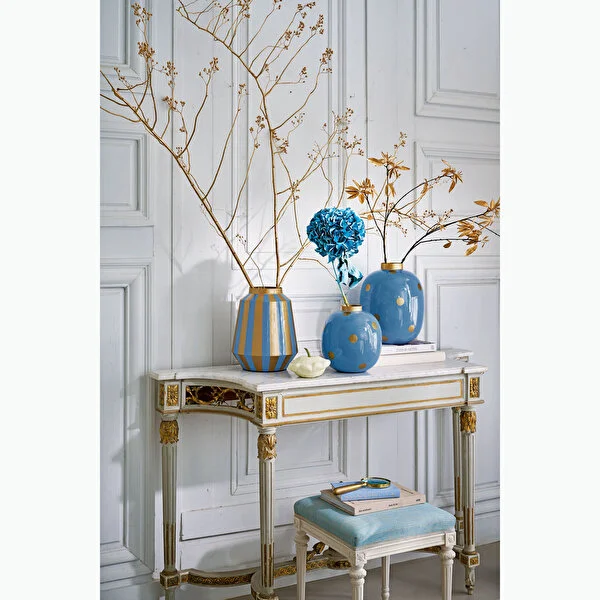 Dot Delight Metal  Altın / Mavi Vazo 32 cm   8721009942345