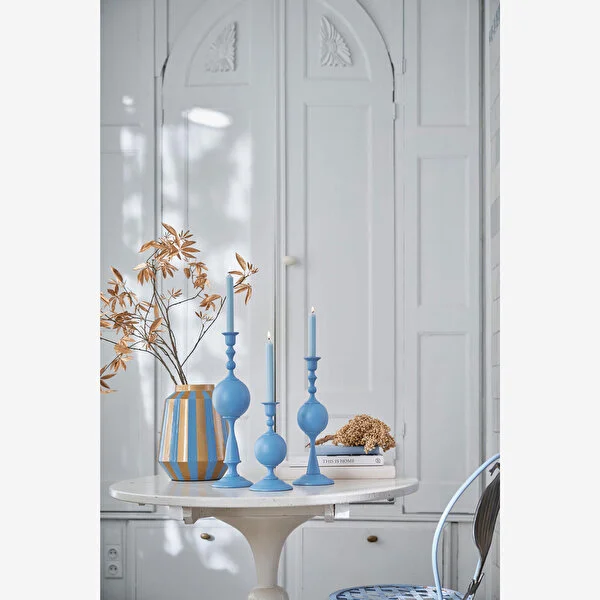 Dot Delight Metal Altın / Mavi Çizgili Vazo 24x29cm   8721009942383