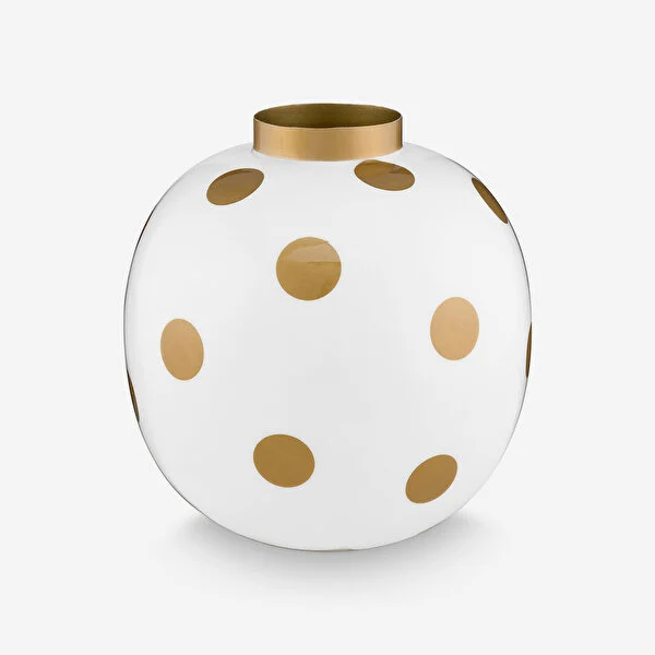 Dot Delight  Metal Altın / Beyaz Vazo 23 cm   8721009906354