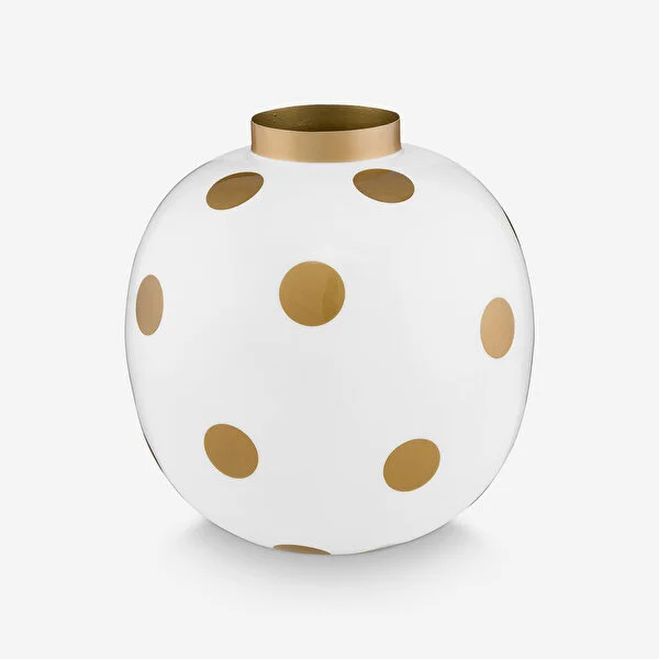 Dot Delight  Metal Altın / Beyaz Vazo 23 cm   8721009906354