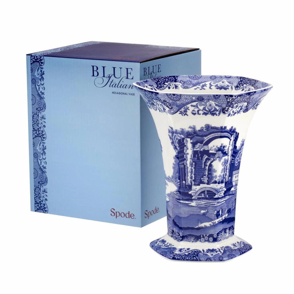Spode Blue Italıan 27 Cm  Altıgen Vazo