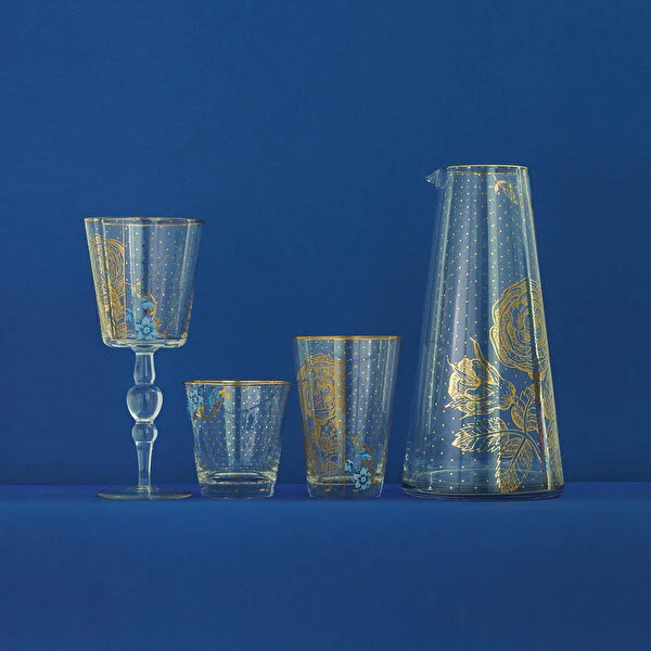 Royal Altın Çiçek Desenli Uzun Su Bardağı 370 ml