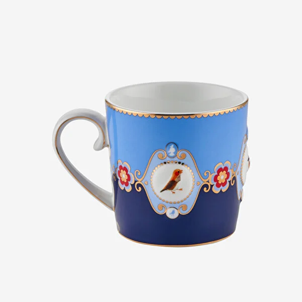 Love Birds Mavi Renkli Madalyon Desenli Küçük Mug 