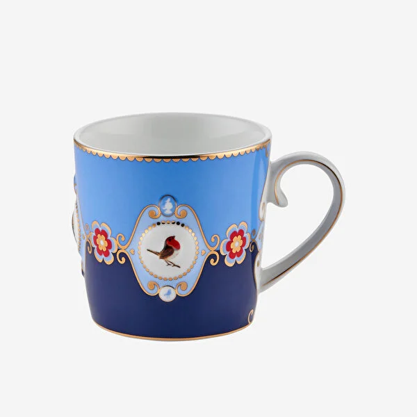 Love Birds Mavi Renkli Madalyon Desenli Küçük Mug 