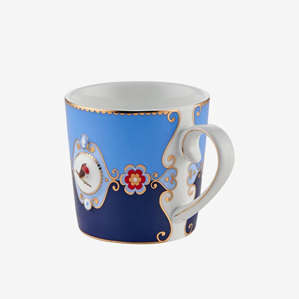 Love Birds Mavi Renkli Madalyon Desenli Küçük Mug 