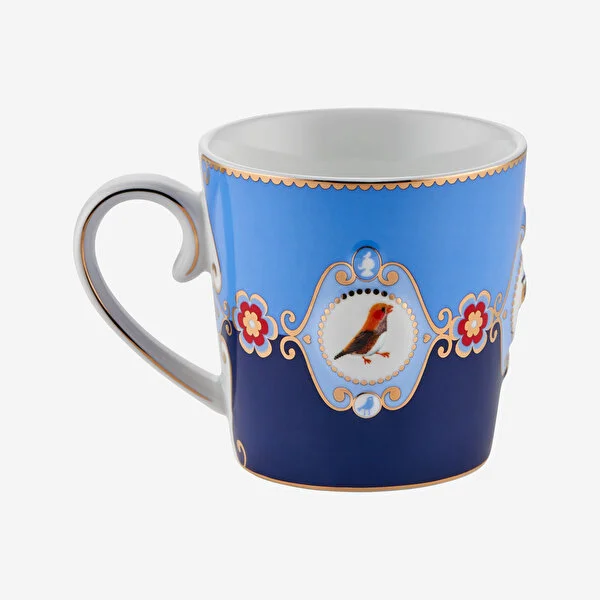 Love Birds Mavi Renkli Madalyon Desenli Mug 250 ml